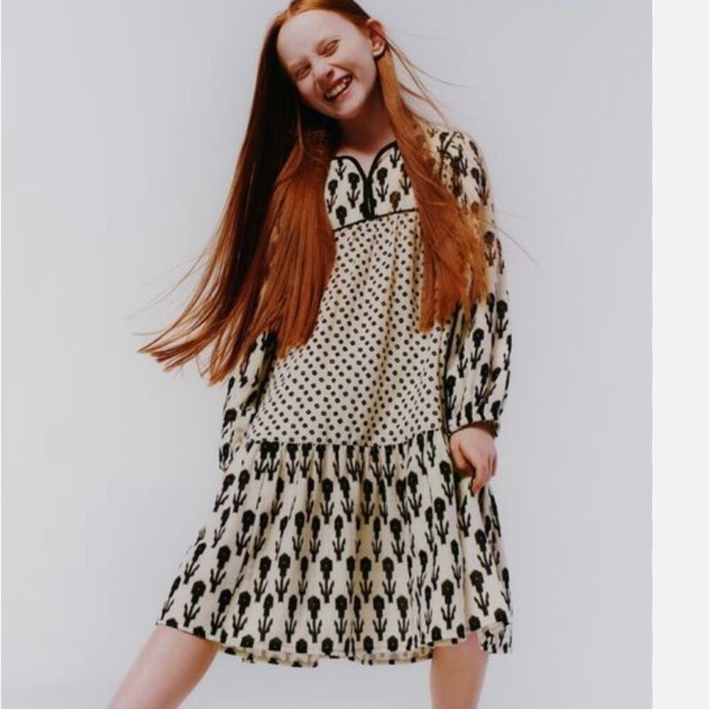 Zara girls neutral printed dress size 9